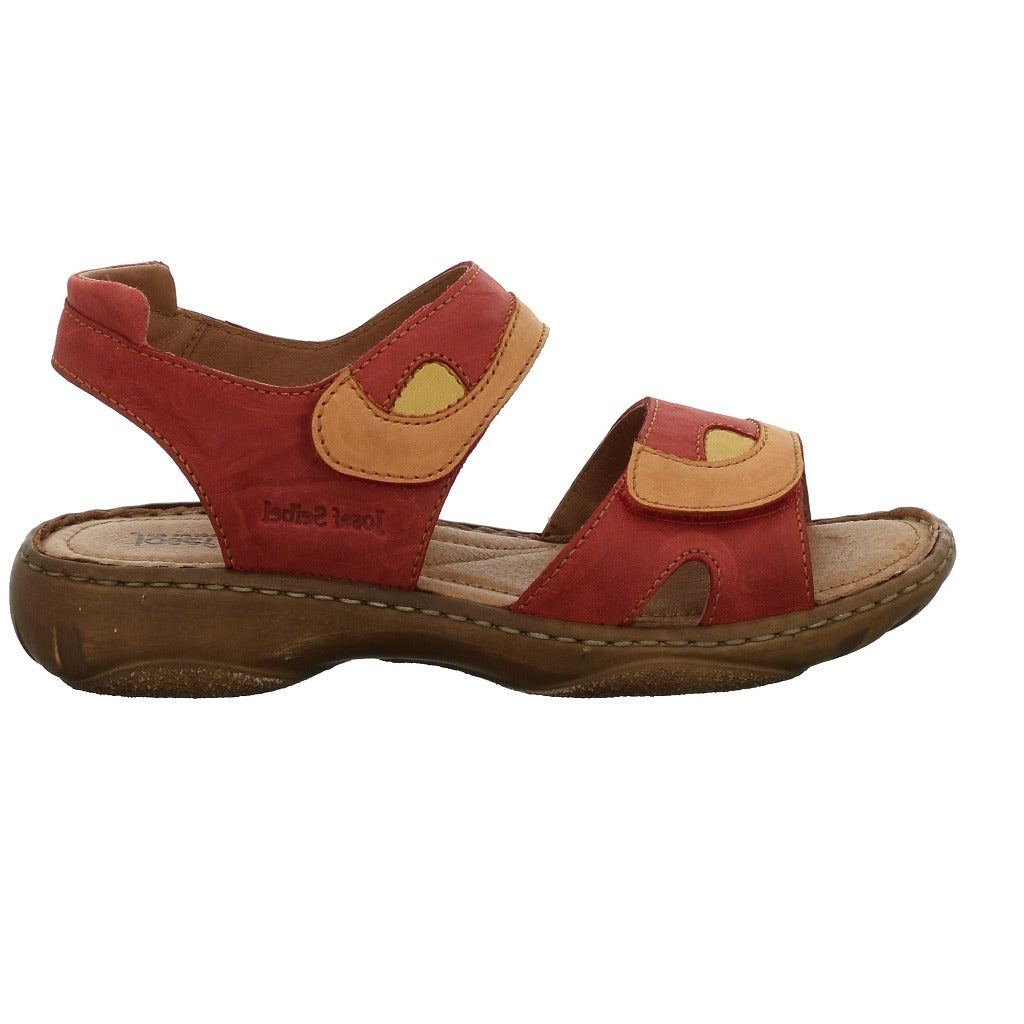 Josef Seibel Debra 62 Sandali Donna In Pelle – Colore Rubino-multi, Chiusura Velcro, Suola PU Leggera, Cucitura A Mano